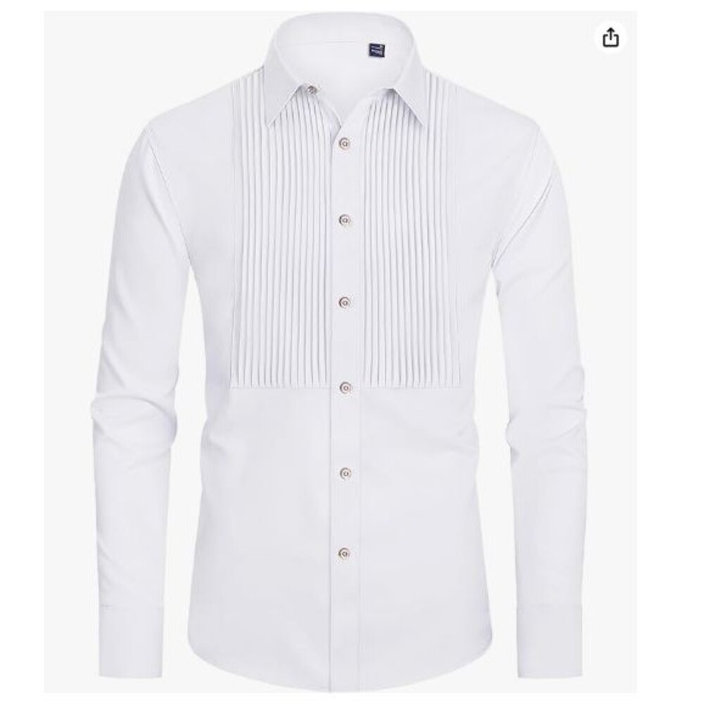 J.VER Men's Tuxedo Shirt White Formal Dress 3XL Pleated Long Sleeve Button Down